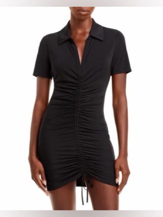 Lavish Alice Dresses & Skirts - Alice + Olivia Black V-Neck Marsha Rucched Polo Tee Dress Size Large